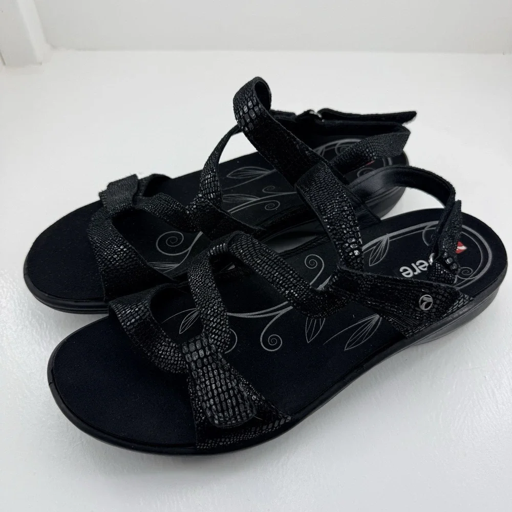 Revere Emerald Miami Women's US Size 10 Black Leather Arch Support Strap Sandals
